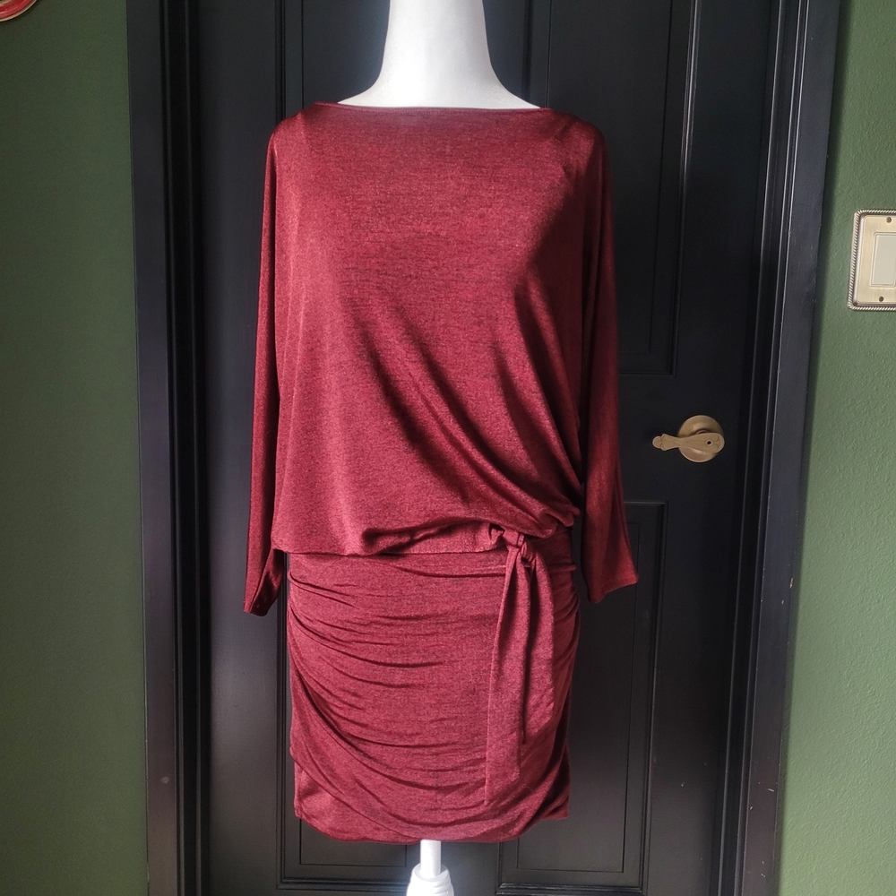 White House Black Market Burgundy Long Sleeve Dress